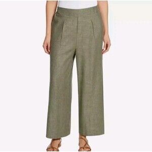 Ella Moss Women's Linen Blend Wide Leg Pant, Green Size L New